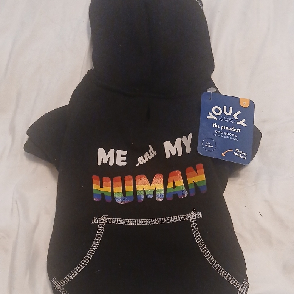 Black Dog Hoodie with Rainbow Text